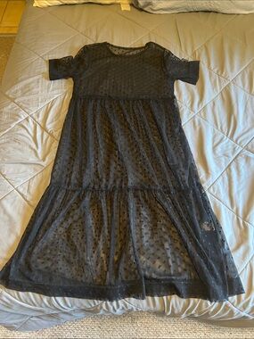 Black Swiss Dot Layered Mesh Dress